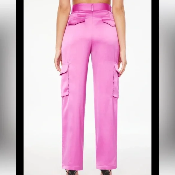 Dynamite Fuchsia Satin Cargo Trousers - Picture 4 of 7